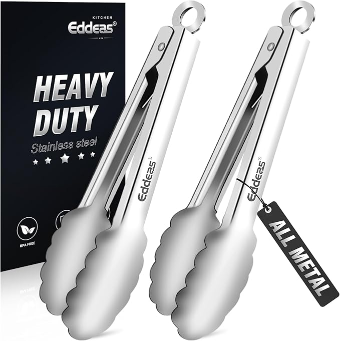 2 Pcs 7 Inch Small Tongs, Heavy Duty Stainless Steel Kitchen Tongs, For Cooking, Food, Buffet, Salad, Fruits, Bread, Dishwasher Safe-PawvioPets