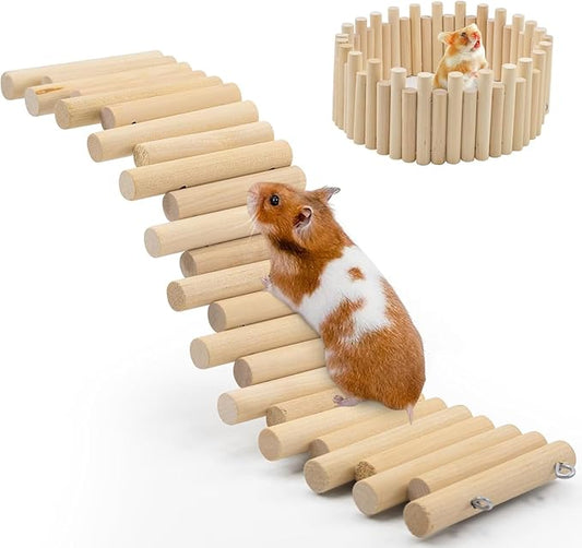 2PCS Wooden Hamster Fence, Bridge Cage Decor, Wooden Hamster Accessory 11.8in（3.93in High）-PawvioPets