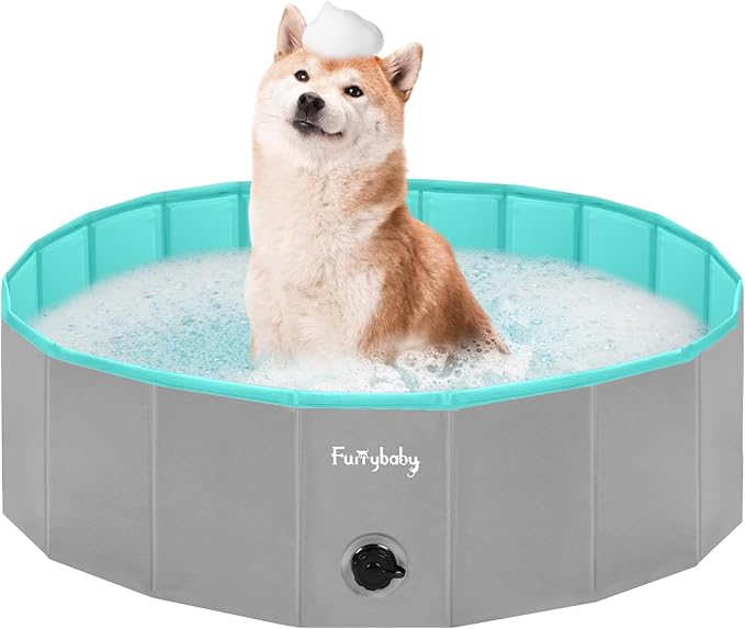 Furrybaby Dog Pool, Kiddie Pool with Hard Plate Collapsible Pet Bath Foldable Swimming Pet Pool Portable Grey 39''-PawvioPets