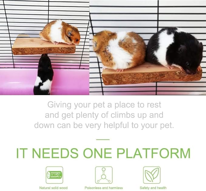 2Pcs Hamster Ledges Wooden Platform Rat Climb Platform Shelf Bird Perch Stand Toys Cage Accessories for Rat Squirrel Gerbil Suger Glider 2.6" X 5.9"-PawvioPets