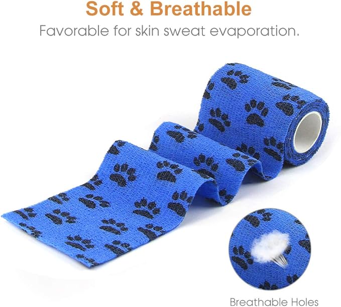 AUPCON Vet Wrap Cohesive Bandages Bulk Self Adhesive Bandage Wrap Self Adherent Wrap Non-Woven for Dogs Pet Animals & Ankle Sprains & Swelling (3 Inch Blue Claw)-PawvioPets