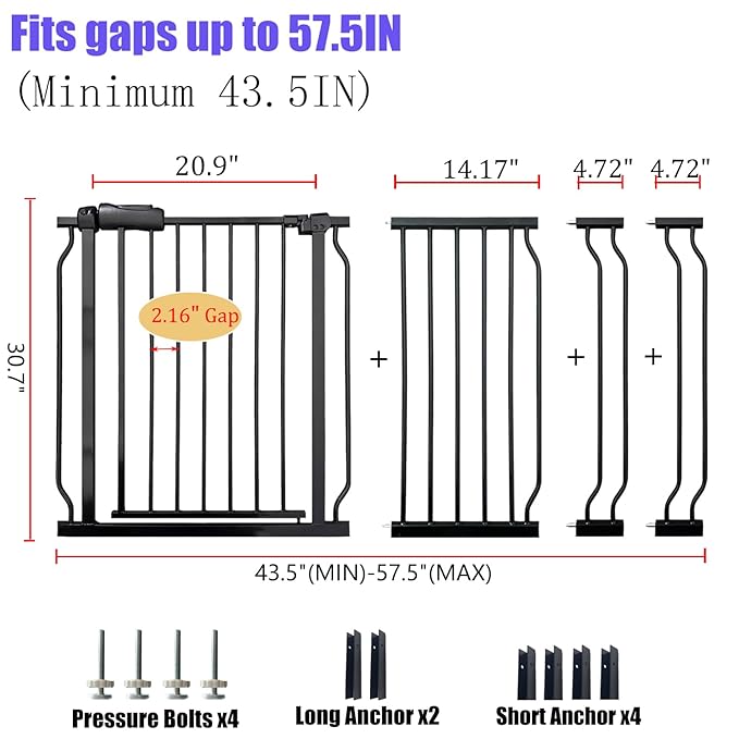 Baby Gates Extra Wide 53-57.5 Inch Large Baby Gate for Stairs Tension Pet Dog Gates Indoor for Doorways No Drilling Pressure Mounted Pet Gates for Kids-PawvioPets