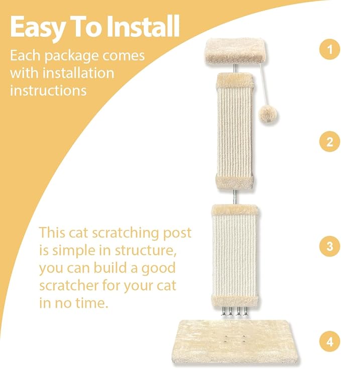 AGYM Cat Scratching Post, 32 Inch Cat Scratching Post for Large Cats, Scratching Posts for Indoor Cats Adults, Cat Scratch Post with Nature Sisal, Beige-PawvioPets