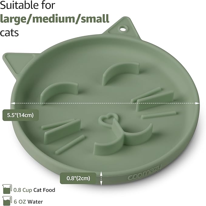 Coomazy Silicone Slow Feeder Dog Cat Bowls, Interactive Puzzle Toy for Pets Dry/Wet Food Training, Keeps Dogs Cats Busy, Prevents Puppy Kitty Overeating (Green, 0.8 Cup)-PawvioPets