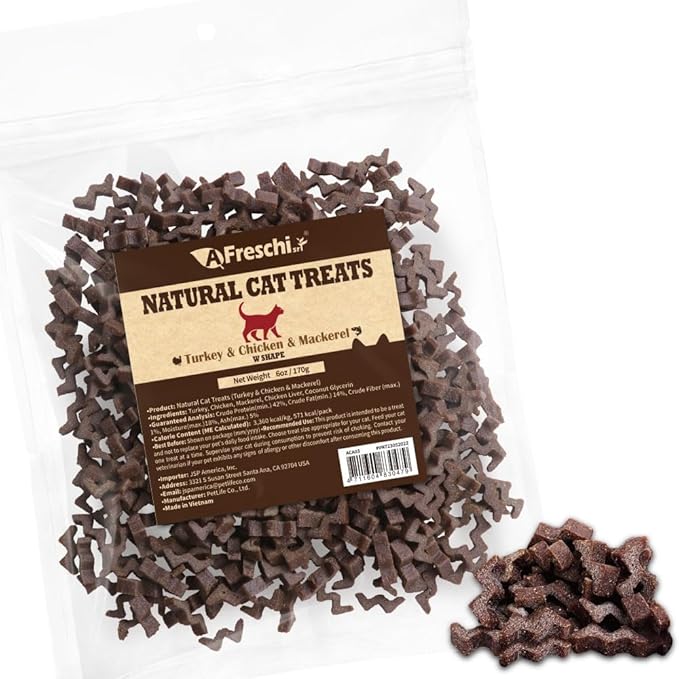 Afreschi Natural Cat Treats Turkey & Chicken & Mackerel W Shape 6 oz, All-Natural, High-Protein, Grain-Free, Healthy, Low-Fat, Easily Digestible-PawvioPets