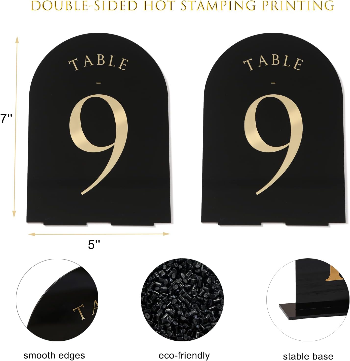 UNIQOOO Black Arch Wedding Table Numbers with Stands 1-15, Gold Foil Printed 5x7 Double Sided Acrylic Signs and Holders, Perfect for Centerpiece, Reception, Decoration, Party, Anniversary, Event