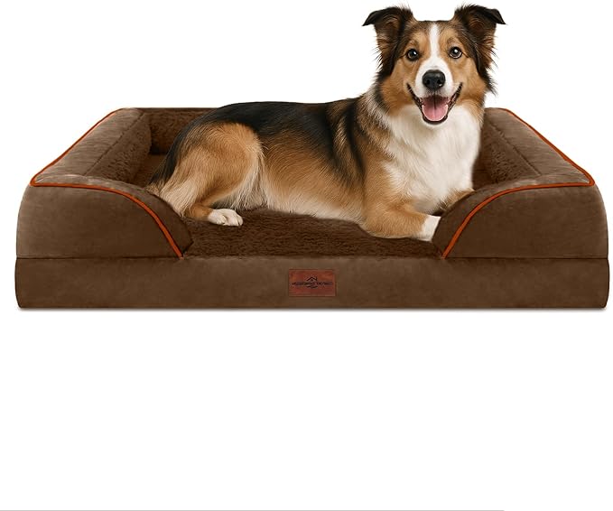 Comfort Expression Large Dog Beds Waterproof Orthopedic Foam Dog Sofa Beds Comfy Pet Bed with Washable Removable Cover & Non-Slip Bottom(Large,Chocolate Brown)-PawvioPets