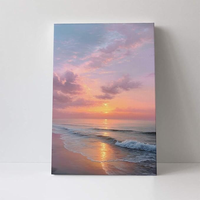 Beach Sunset Wall Art Ocean Coastal Scenery Wall Decor Seascape Picture Canvas Landscape Painting Print Framed Artwork Decorations for Living Room Office Bedroom Kitchen 16"x24"-PawvioPets