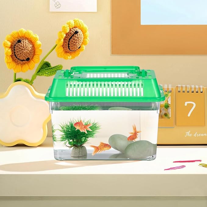 4pcs Mini Fish Tank: Portable Handheld Fish Tank Lightweight Aquarium Mini Portable Snail Terrarium Crabs Habitat for Shrimp Turtle Shrimp Goldfish Beach Toys Plastic (Random Color) 5.89X4.32X3.73In-PawvioPets