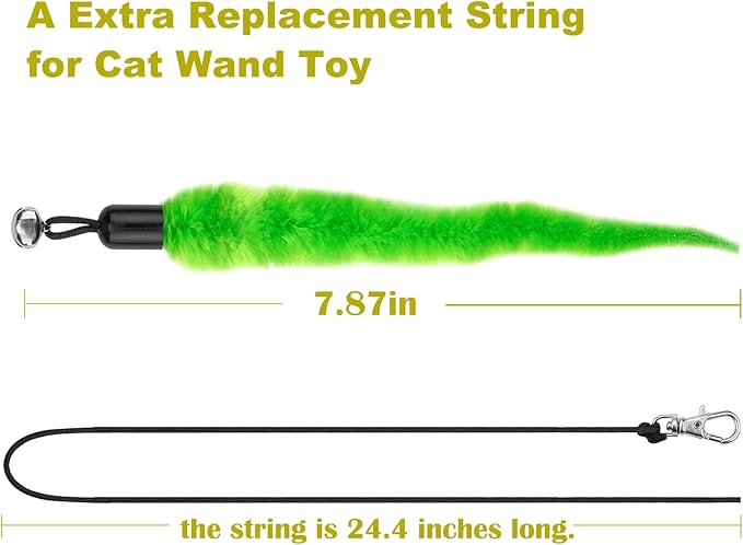 10PCS Cat Worm Toy for Cats, Cat Wand Toy Accessories, Cat Feather Toy Attachments Replacements, and 1PC Black String for Cat Fishing Pole Toy, Assorted Worm Cat Toy Teaser for Indoor Cats Kitten-PawvioPets