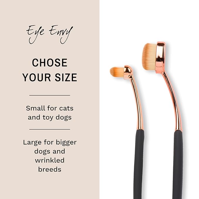 Eye Envy ProPowder Applicator Brush for Dogs and Cats. Use to safely and evenly apply Tear Stain Powder. Small. Washable superfine fiber hair. Long tapered bristles. Ergonomic handle-PawvioPets