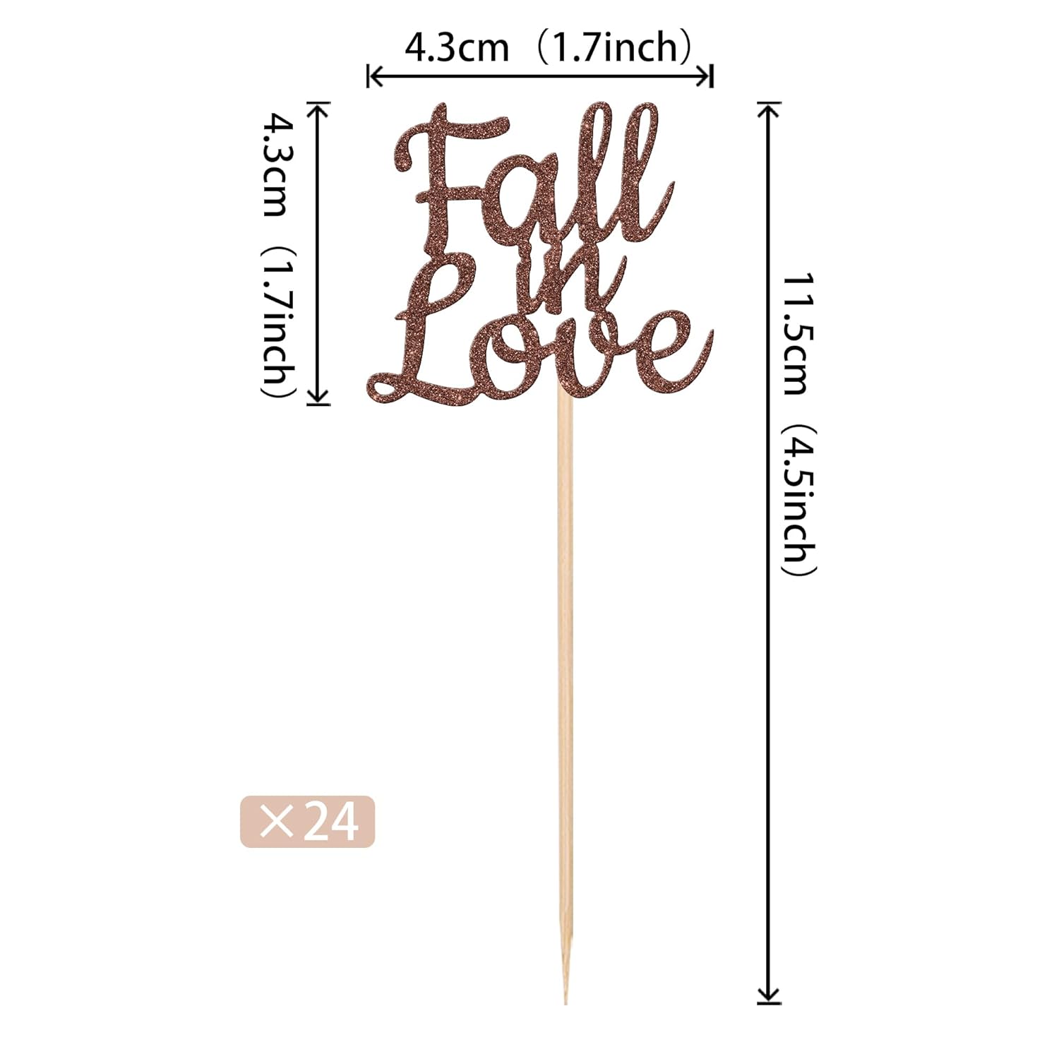 24 PCS Fall in Love Cupcake Toppers Glitter Fall Theme Party Cupcake Picks Bridal Shower Cupcake Decorations for Autumn Wedding Engagement Anniversary Birthday Party Cake Decorations Supplies Brown
