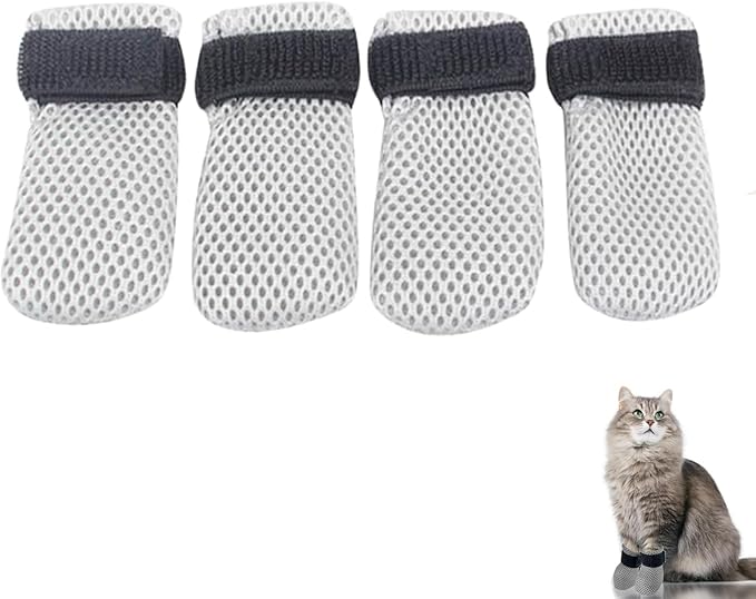 4 Pcs Cat Scratch Cover for Nursing Rehabilitation Boots Adjustable Bath Bath Gloves，to Prevent Scratching Suitable for Bathing, Feeding and Nail Trimming of Cats-PawvioPets