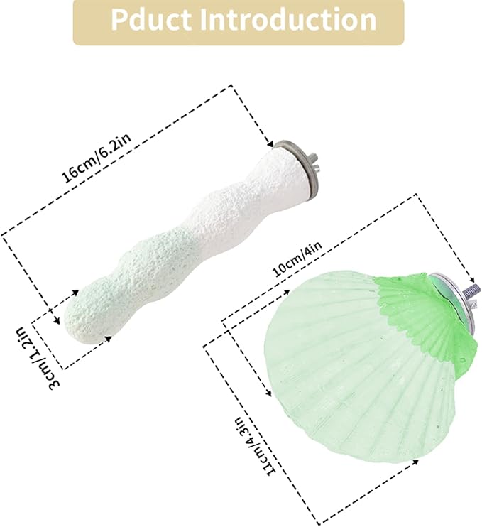 Bird Perches for Cage, Abrasive Surface High Calcium Mineral Parrot Perch Stand - Bird Nail File for Claw & Beak Health, Colorful Ceramic Bird Cage Accessories (Green, Shell)-PawvioPets