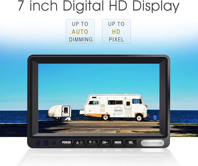 Digital Wireless Backup Camera System Kit, IP69 Waterproof Wireless Rear View Camera + 7’’ LCD Wireless Reverse Monitor for RV/Truck/Trailer/Bus/Camper/5th Wheel (W01-7 inch)-PawvioPets