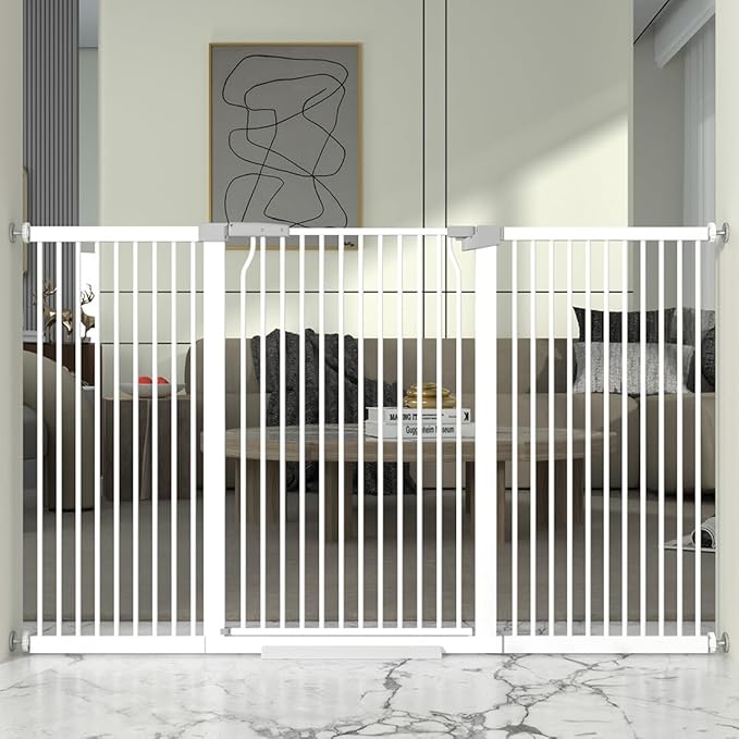 41" Extra Tall and Wide Baby Gate, 65.8-68.5'' Wide Pet Cat Gate for Doorway, Extra Wide Pressure Mounted Child Door with Expansion Kit, Metal Safe Gate, Tall Dog Gate, White-PawvioPets