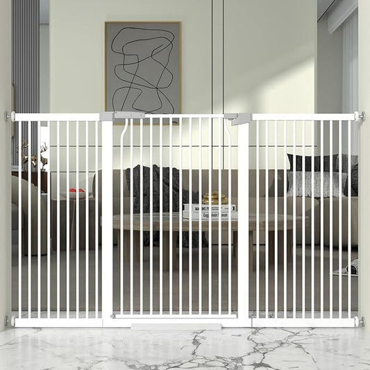 41" Extra Tall and Wide Baby Gate, 65.8-68.5'' Wide Pet Cat Gate for Doorway, Extra Wide Pressure Mounted Child Door with Expansion Kit, Metal Safe Gate, Tall Dog Gate, White-PawvioPets