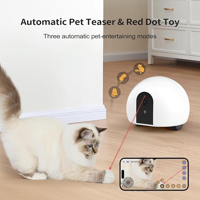 Cat Camera with Interactive Pointer Toy, Moving Robot for Dog and Cat, Mobile Pet Camera Treat Dispenser with Phone App, Auto Recharging and Night Vision, Two-Way Audio (2.4G Wi-Fi Only)-PawvioPets
