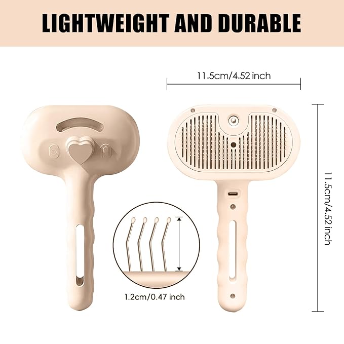 3-in-1 Pet Steam Brush, Grooming Comb with Water Tank for Cats and Dogs, Long and Short Hair (Pink)-PawvioPets