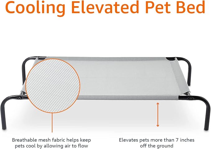Amazon Basics Breathable Cooling Elevated Dog Bed with Durable Metal Frame, Medium, 43 x 26 x 7.5 Inch, Grey-PawvioPets