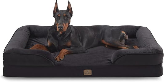 Bedfolks Orthopedic Dog Bed, Waterproof Dog Sofa Bed for Extra Large Dogs, Egg Foam Pet Couch Bed with Removable Washable Cover and Nonslip Bottom, Black-PawvioPets