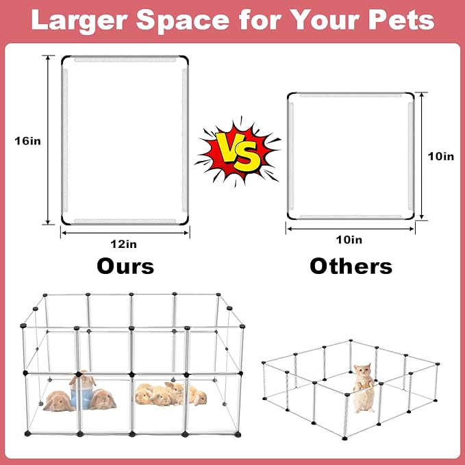 24 Panels Portable Small Animals Playpen,48"x 24"x 28" Transparent Pet Playpen,Portable Plastic Enclosure,Puppy Play Pen for Indoors Outdoor Pet Fence for Guinea Pigs,Bunny,Ferrets,Hamsters,Hedgehogs-PawvioPets