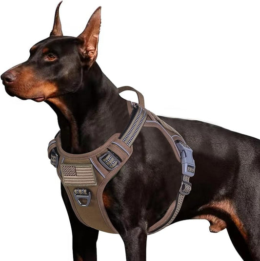 BUMBIN Tactical Dog Harness for Large Dogs No Pull, Famous TIK Tok No Pull, Fit Smart Reflective Pet Walking Harness for Training, Adjustable Dog Vest Harness with Handle Brown L-PawvioPets