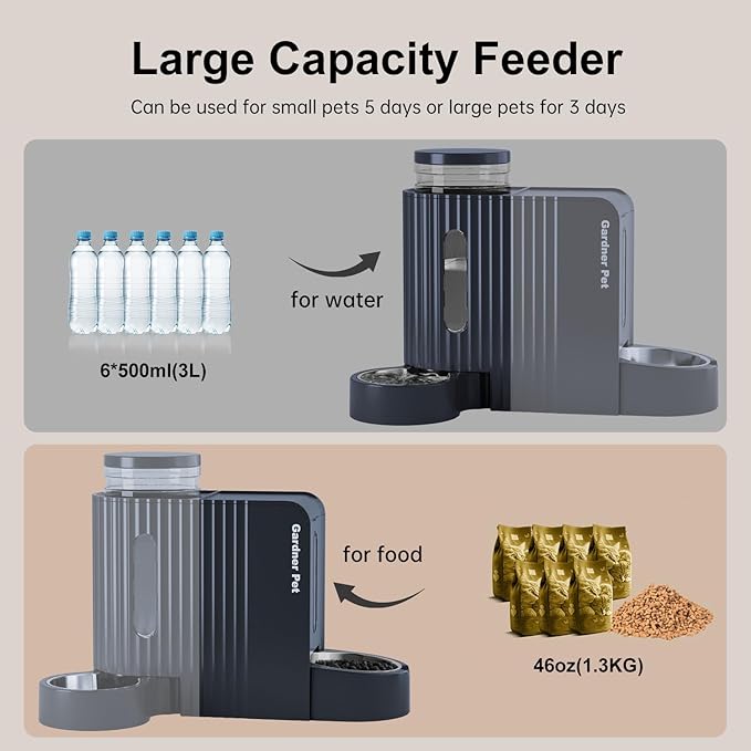 Gardner Pet Automatic Gravity Cat Food Feeder and Water Dispenser Stainless Steel Two-in-One Set Large Capacity Dispenser for Pets Dogs, Puppies, Kittens-PawvioPets