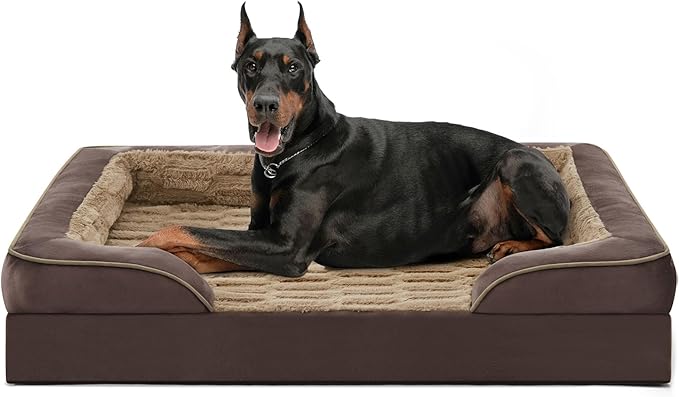 FURTIME Orthopedic Dog Bed for Extra Large Dogs - XL Plus Washable Dog Sofa Beds, Supportive Foam Pet Couch Bed with Removable Washable Cover, Waterproof Lining and Nonskid Bottom, Khaki-PawvioPets