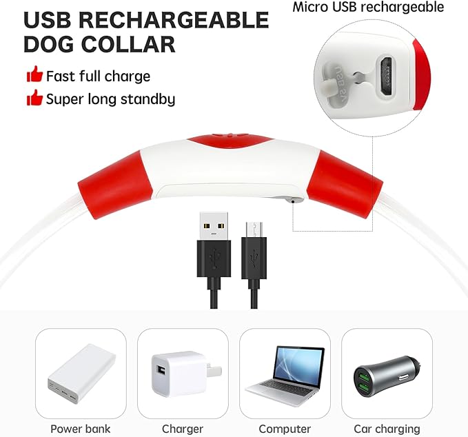 BSEEN Light Up Dog Collar - Rainproof LED Dog Collar Rechargeable - TPU Cuttable Glowing Puppy Collar for Small Dogs& Cats, High Visibility Safety Dog Lights for Night Walking (XS-Red 40cm)-PawvioPets