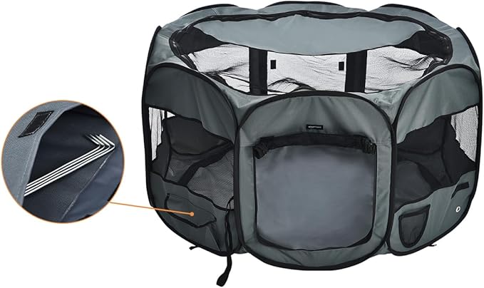 Amazon Basics Portable Soft Pet Dog Octagonal Travel Playpen, Large (45 x 45 x 24 inches), Grey-PawvioPets