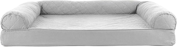Furhaven Cooling Gel Dog Bed for Large Dogs w/ Removable Bolsters & Washable Cover, For Dogs Up to 95 lbs - Quilted Sofa - Silver Gray, Jumbo/XL-PawvioPets