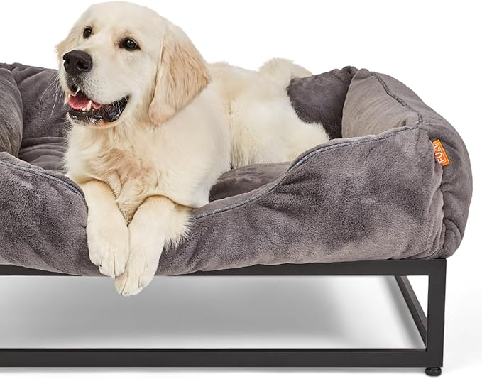 FUZI Luxury Aesthetic Dog Bed for Large Dogs with Washable Cover, Pet Couch, Pet Bed with Sides, Non-Slip Bottom, Soft and Durable Calming Dog Bed, Large 35.6x28.5x9.5 Dark Grey-PawvioPets