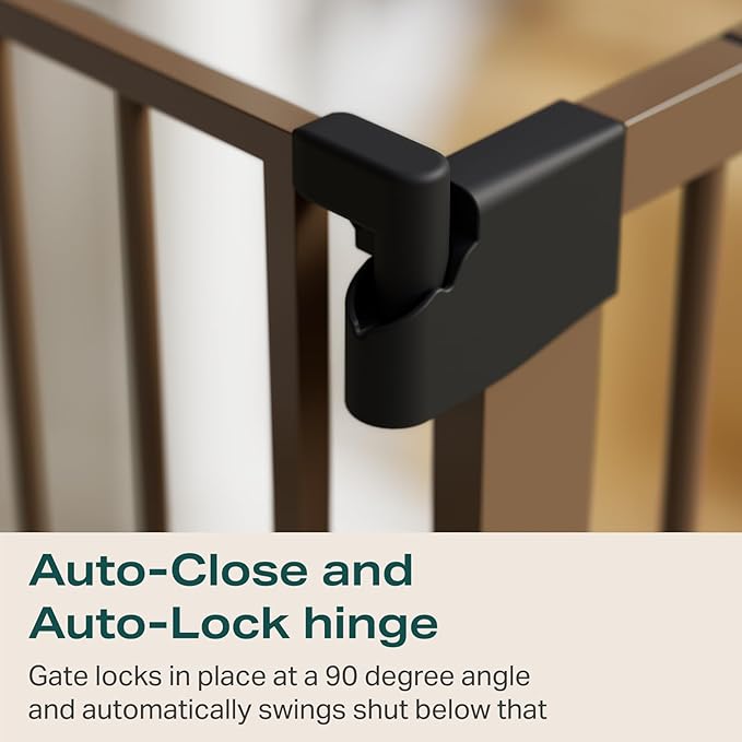 Cumbor 29.7-46" Baby Gate for Stairs, Mom's Choice Awards Winner-Auto Close Dog Gate for the House, Easy Install Pressure Mounted Pet Gates for Doorways, Easy Walk Thru Wide Safety Gate for Dog, Brown-PawvioPets