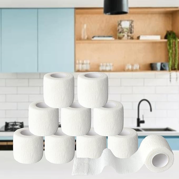 9 Pack 2" x 5 Yards Self Adhesive Bandage Wrap Self Stick Wrap for Ankle, Wrist, Finger, Sports, Breathable Cohesive Vet Tape for Pets (White)-PawvioPets