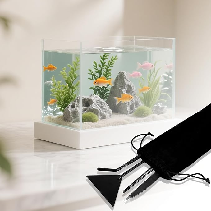 Aquarium Aquascaping Tool Stainless Steel Aquascape Tools Kit 4 in 1 Anti-Rust Fish Tank Starter Kit with Tweezers Scissors Spatula for Aquarium Plants (Black)-PawvioPets