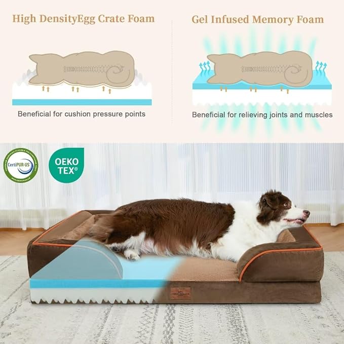 Comfort Expression Memory Foam Dog Beds, Orthopedic Washable Dogs Bed XXL, Waterproof Dog Beds Extra Large with Bolster & Removable Cover(XX-Large,Khaki Brown)-PawvioPets