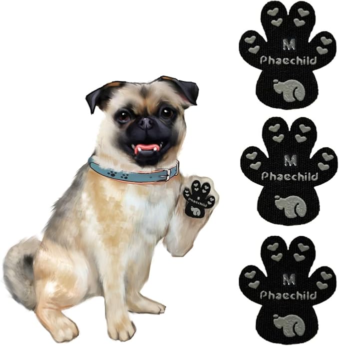 Dog Paw Pads Anti-Slip Grips,Dog Paw Protectors for Senior Dogs on Hot Pavement,Provides Traction to Keep Them from Slipping on Smooth Floors 20 sets-80 Pads Black M-PawvioPets