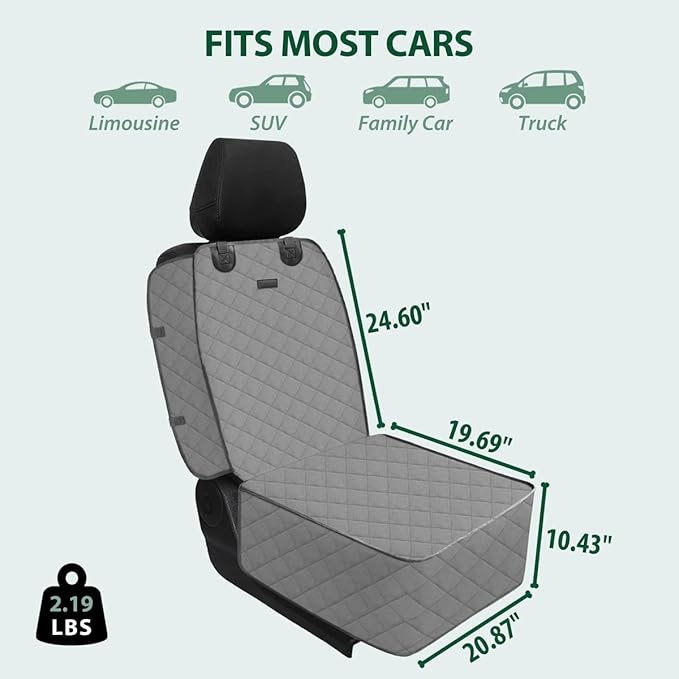 Dog Car Front Seat Cover with Side Flaps & Buckle Straps for Pet, 100% Waterproof 600D Oxford Single Seat Protector Heavy Duty Quilted Scratch Proof, Universal Size for SUV Truck, Grey-PawvioPets