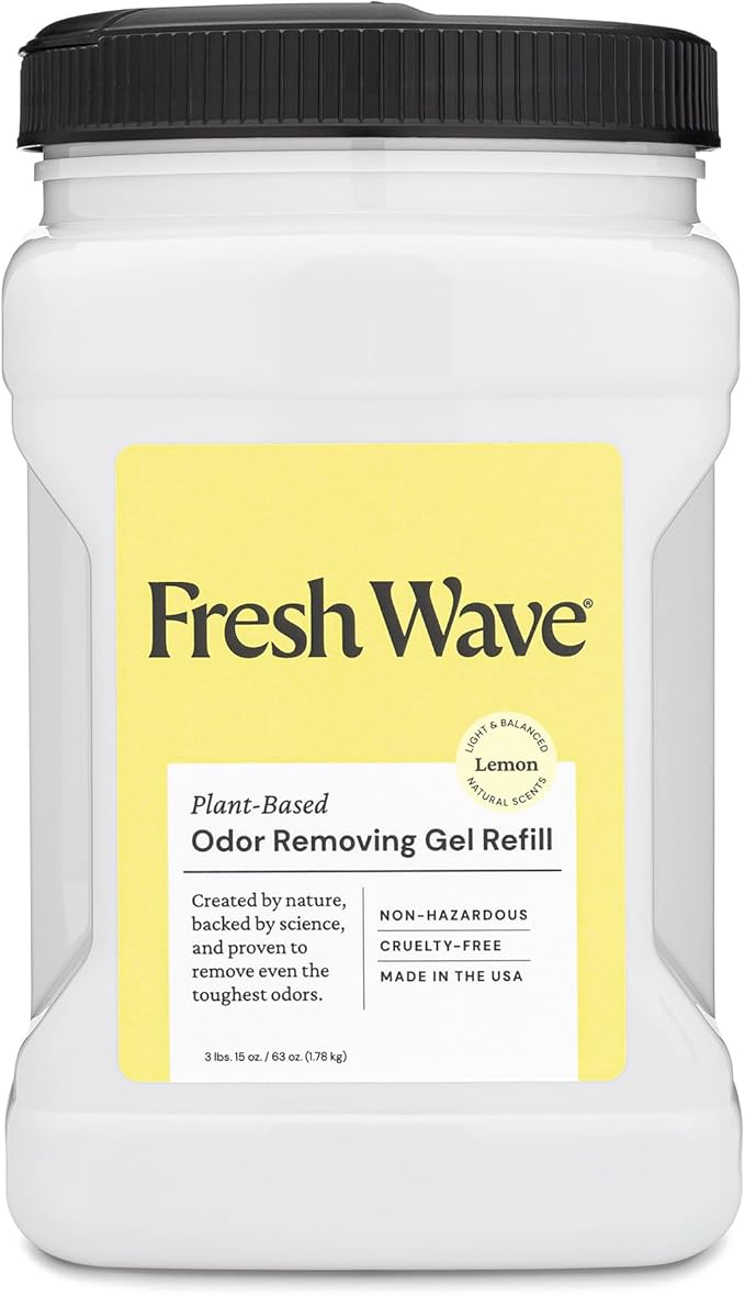 Fresh Wave Lemon Odor Removing Gel Refill, 63 oz. - Safer Odor Absorbers for Home, Natural Plant-Based Odor Eliminator, Every 15 oz. lasts 30-60 Days, For Cooking, Trash & Pets-PawvioPets