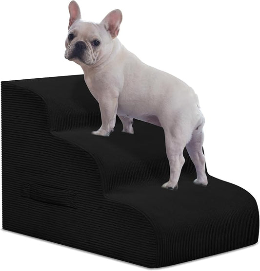 Dog Steps for Small Dogs, 3-Step Pet Ramp Stairs for High Beds and Sofa, Non-Slip Pet Stairs for Small Dogs and Cats, Removable and Easy to Clean Cover, Black-PawvioPets