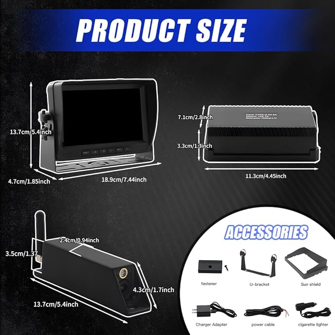 7-inch Forklift Reversing Monitor, HD Night Vision 1080P Magnetic Wireless Reversing Camera, Waterproof IP68, IR Laser Positioning Camera for Forklifts, Vans, Trucks and Trailers-PawvioPets