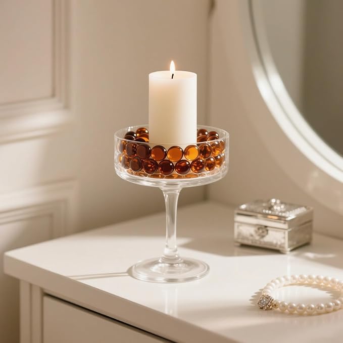 2.16LB Glass Beads Vase Filler Aquarium Gravel Decor Flat Glass Marbles Gems Pebbles Fish Tank Rocks Home Decorative Art Craft - Amber-PawvioPets