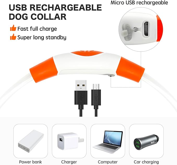 BSEEN Light Up Dog Collar - Rainproof LED Dog Collar Rechargeable - TPU Cuttable Glowing Pet Collar for Small Puppies& Cats, Safety Dog Lights for Night Walking& Camping (XS- Orange 40cm)-PawvioPets