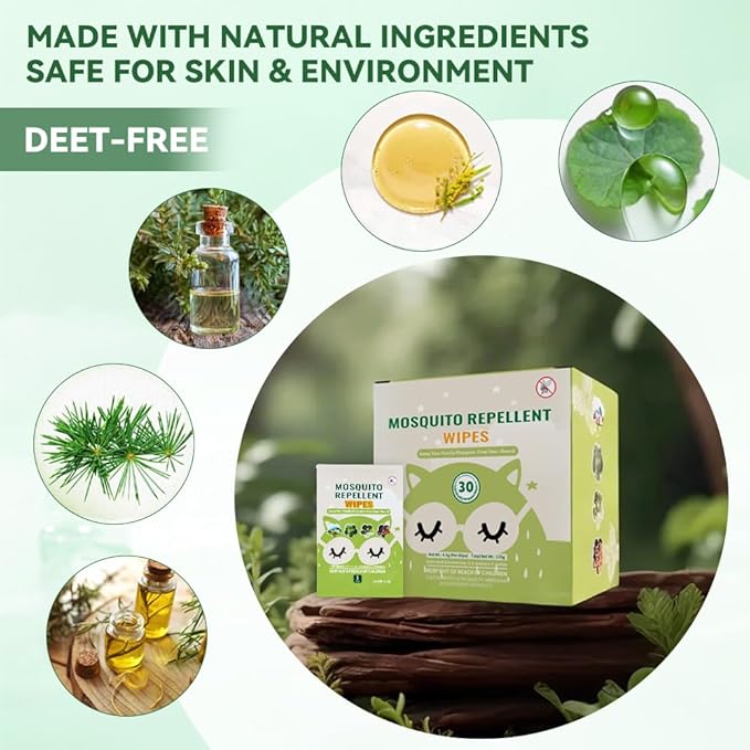30 PCS Mosquito Repellent Wipes, Individually Wrapped Insect Repellent Wipes Made of Natural Plant-Based Essential Oils, Safe & Effective Insect Protection Perfect for Outdoor Activities, Long-Lasting-PawvioPets