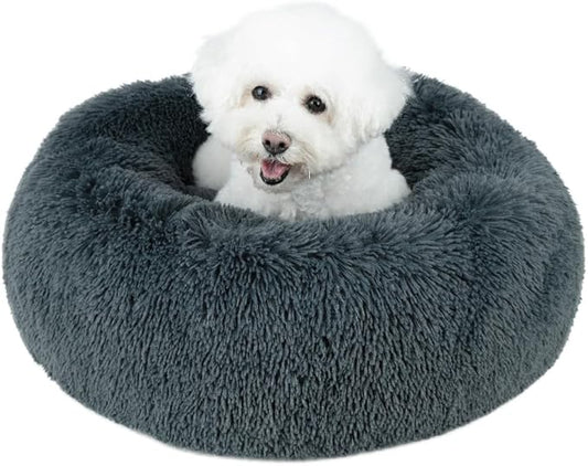 Best Pet Supplies Round Dog Bed with Reversible Pillow, Luxuriously Soft Machine Washable Dog Bed for Small and Medium Breeds - Dark Gray 26" x 22" x H:6.4"-PawvioPets