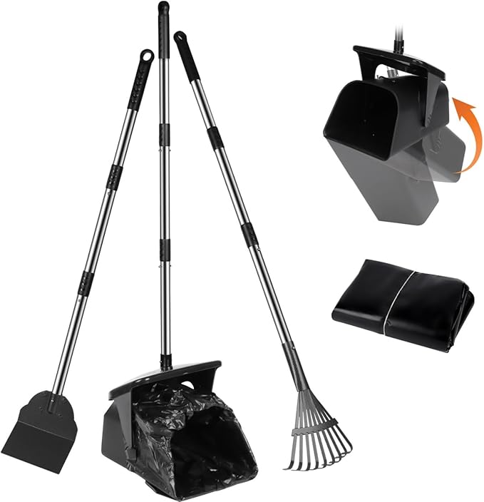 Dog Poop Scooper with 20 Bag Attachment Long Handle Swivel Bin, Rake & Spade Heavy Duty Easy to Clean Pooper Scooper for Large Medium Dogs Pet Waste Removal Solution for Yard, Grass, Gravel-PawvioPets