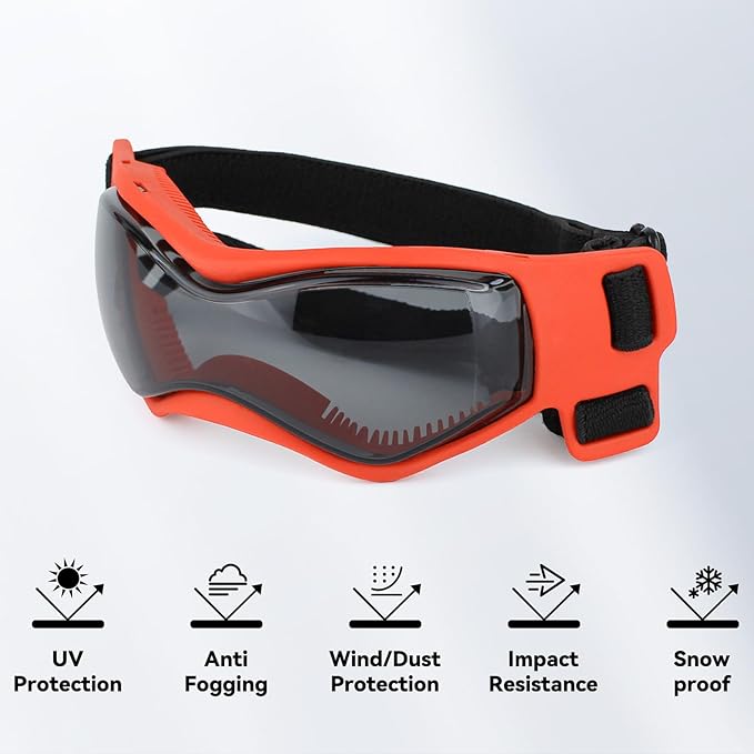 Dog Goggles Dog Sunglasses for Small Breed UV Protection Windproof with Adjustable Head Straps Chin Straps for Ride Car/Hiking Travel/On Beach-Orange-PawvioPets