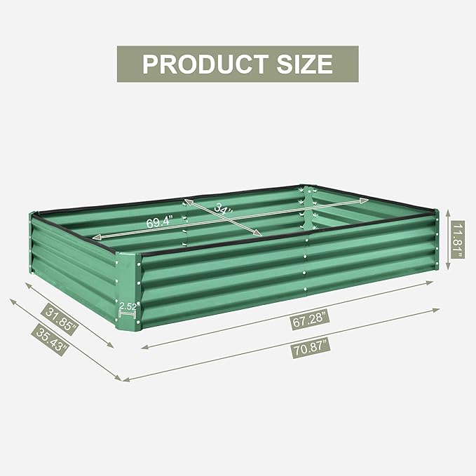 Domi Galvanized Raised Garden Bed, 6x3x1Ft Thickening Metal Planter Box for Vegetables Bottomless for Backyard Outdoor, 1" Deep w/ 128 Gallon Capacity - Green-PawvioPets