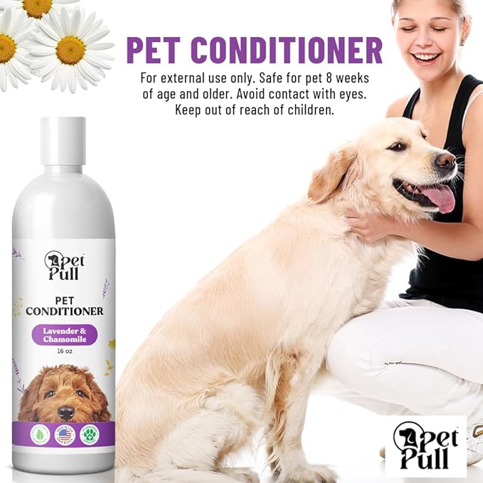 Dog Conditioner Puppy Essentials - Moisturizing Conditioner for Dogs with Lavender and Chamomile Scent - Plant Based Dog Bath Supplies Detangle and Revive Pet's Coat - Made in USA (16 Oz)-PawvioPets